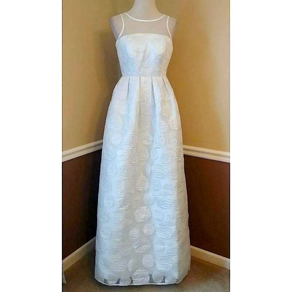 White & Silver Rose Jacquard Wedding Gown Maxi Dress by Minuet from Modcloth NEW
